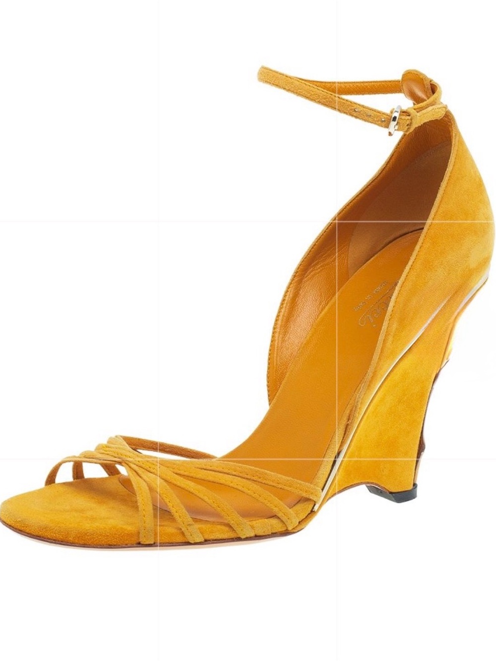RARE Gucci Bamboo Heel Yellow Suede Ankle-Strap wedge Sandals
